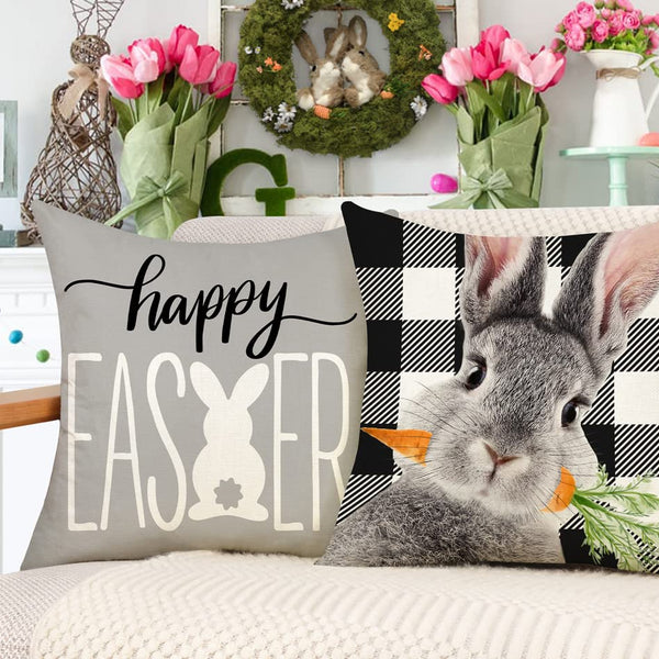Easter Pillow Covers 18x18 Set of 4, Welcome Peeps Bunny Carrots