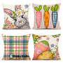Easter Pillow Covers 18x18 Set of 4, Happy Bunny Carrots Eggs Flowers