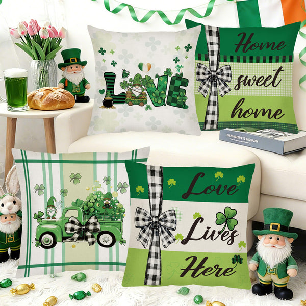 Happy St Patrick's Day Pillow Covers, 4 Pcs Lucky Shamrock Truck Decoration