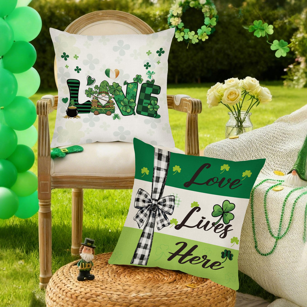 Happy St Patrick's Day Pillow Covers, 4 Pcs Lucky Shamrock Truck Decoration
