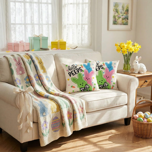Outdoor Waterproof Easter Pillow Covers Set of 2-18x18 Inch Farmhouse Decor with Bunnies