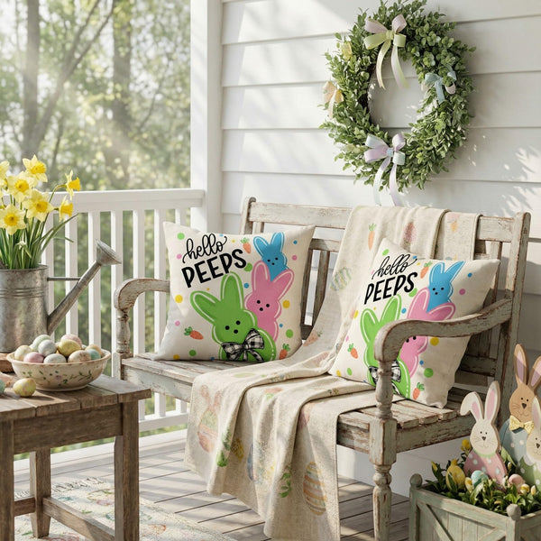 Outdoor Waterproof Easter Pillow Covers Set of 2-18x18 Inch Farmhouse Decor with Bunnies