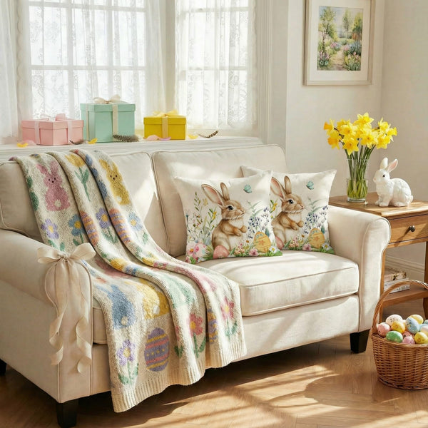 Outdoor Waterproof Easter Pillow Covers Set of 2-18x18 Inch Farmhouse Decor with Bunny, Eggs,Floral