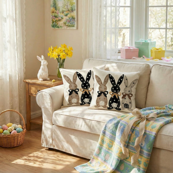 Outdoor Waterproof Easter Pillow Covers Set of 2-18x18 Inch Farmhouse Decor with Bunnies