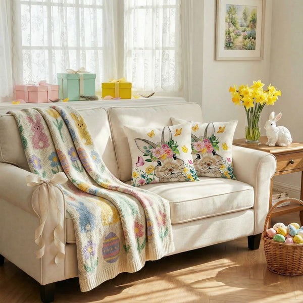 Waterproof Easter Pillow Covers Set of 2-18x18 Inch Farmhouse Decor with Bunny, Floral