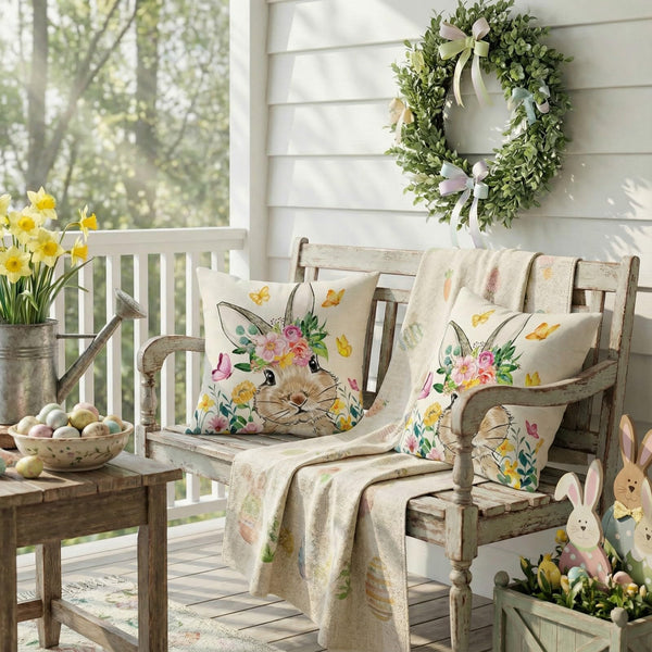 Waterproof Easter Pillow Covers Set of 2-18x18 Inch Farmhouse Decor with Bunny, Floral