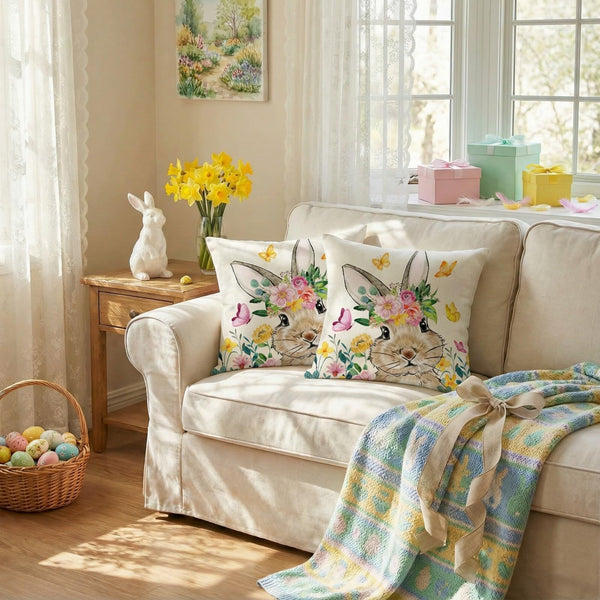 Waterproof Easter Pillow Covers Set of 2-18x18 Inch Farmhouse Decor with Bunny, Floral