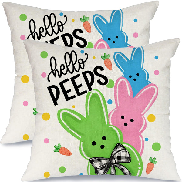 Outdoor Waterproof Easter Pillow Covers Set of 2-18x18 Inch Farmhouse Decor with Bunnies
