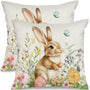 Outdoor Waterproof Easter Pillow Covers Set of 2-18x18 Inch Farmhouse Decor with Bunny, Eggs,Floral