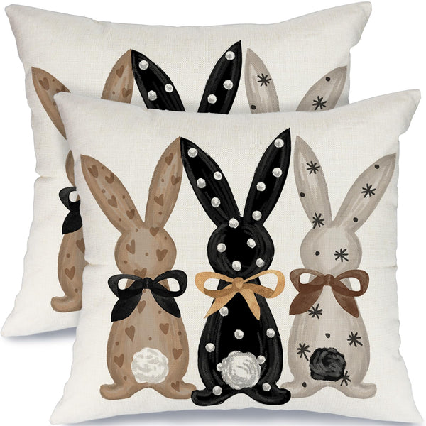 Outdoor Waterproof Easter Pillow Covers Set of 2-18x18 Inch Farmhouse Decor with Bunnies