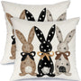 Outdoor Waterproof Easter Pillow Covers Set of 2-18x18 Inch Farmhouse Decor with Bunnies
