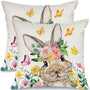 Waterproof Easter Pillow Covers Set of 2-18x18 Inch Farmhouse Decor with Bunny, Floral