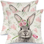 Waterproof Easter Pillow Covers Set of 2-18x18 Inch Farmhouse Decor with Bunny, Tulips