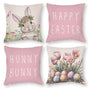 Waterproof Easter Spring Decorative Throw Pillow Covers Set of 4, Rustic Floral Bunny, 1-Side, Cotton Linen