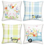 Easter Spring Flowers Pillow Covers 18 x 18 Inch Rabbit Bunny Floral Set of 4