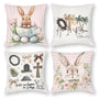 Waterproof Easter Throw Pillow Cases Set of 4, Chic Rabbits Carrot Flower, 1-Side, Cotton Linen