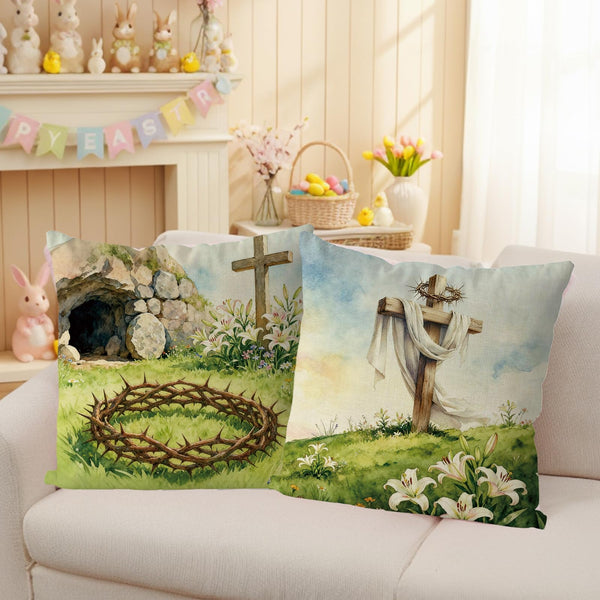 Easter Throw Pillow Covers 18X18 Inch Set of 4 Easter Decorations Religious Pillow Sheep Floral Pillowcase