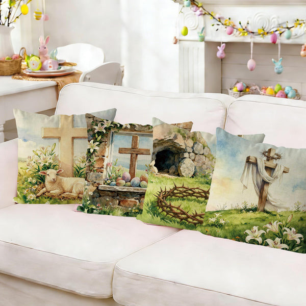 Easter Throw Pillow Covers 18X18 Inch Set of 4 Easter Decorations Religious Pillow Sheep Floral Pillowcase