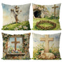 Easter Throw Pillow Covers 18X18 Inch Set of 4 Easter Decorations Religious Pillow Sheep Floral Pillowcase