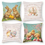 Waterproof Easter Throw Pillow Covers with Spring Floral Pink Set of 4, 1-Side, Cotton Linen