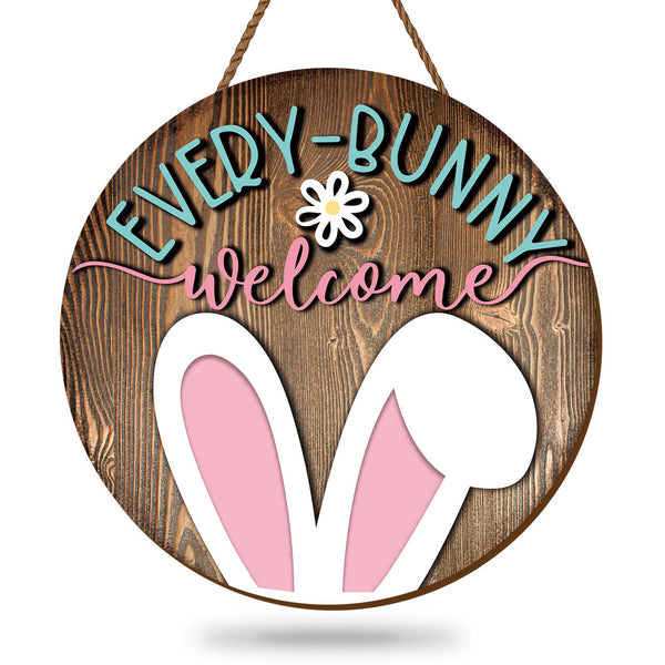 Easter Wooden Hanging Sign Bunny Rabbit Welcome Door Sign Farmhouse Rustic Front Door Hanger Sign