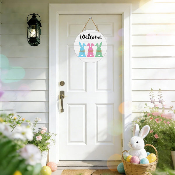 Easter Wreath Easter Door Decorations Cute Bunny Hanging Decorations Bunny Wall Decor Wooden Wreaths for Front Door