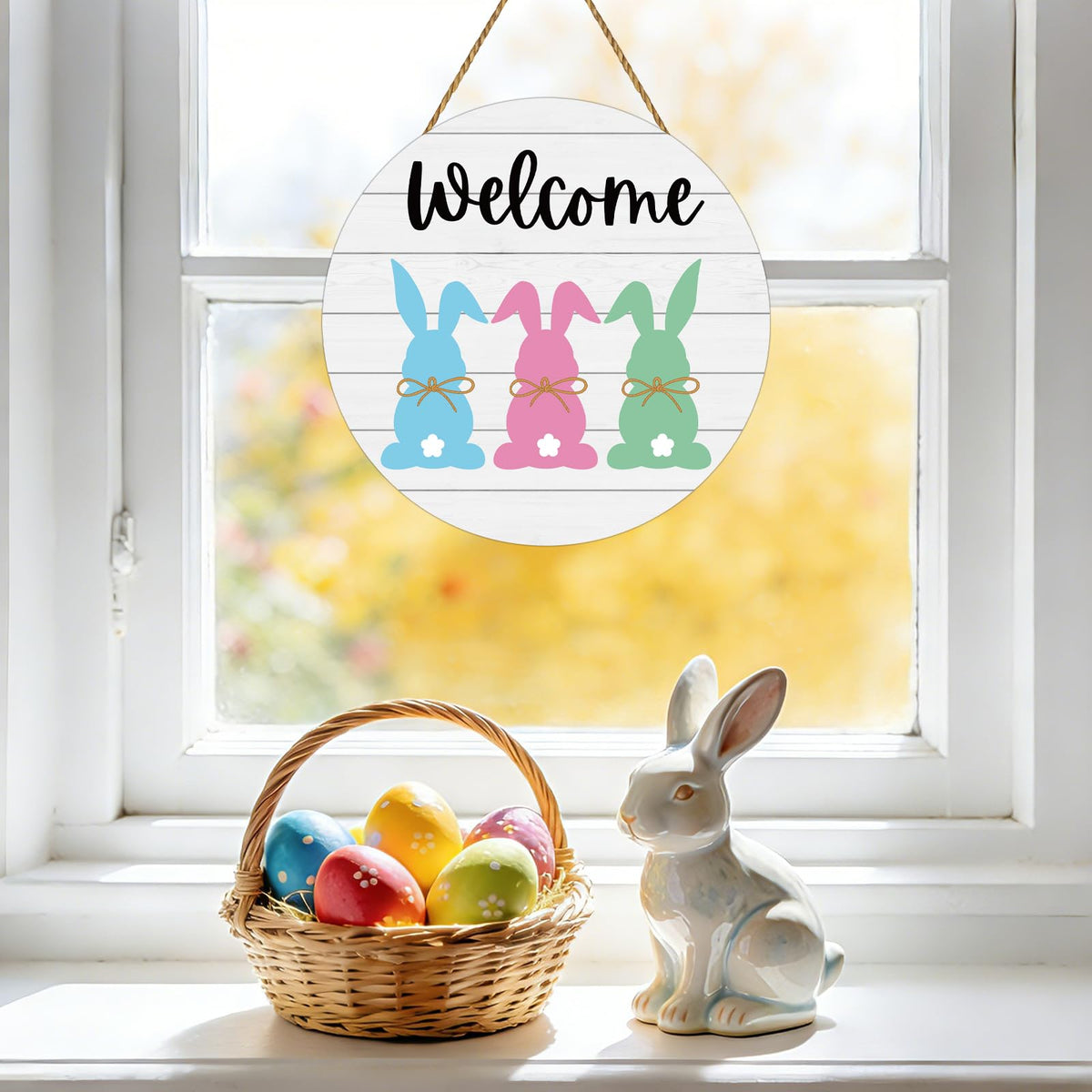 Easter Wreath Easter Door Decorations Cute Bunny Hanging Decorations Bunny Wall Decor Wooden Wreaths for Front Door