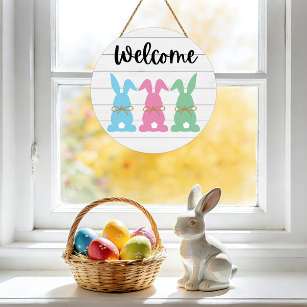 Easter Wreath Easter Door Decorations Cute Bunny Hanging Decorations Bunny Wall Decor Wooden Wreaths for Front Door