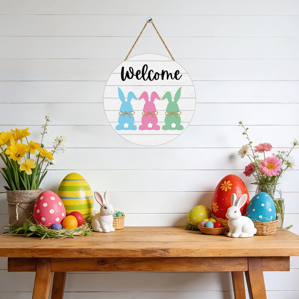 Easter Wreath Easter Door Decorations Cute Bunny Hanging Decorations Bunny Wall Decor Wooden Wreaths for Front Door