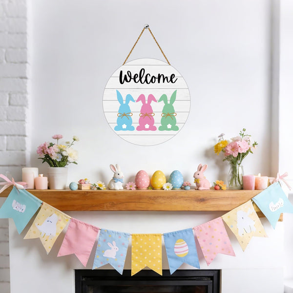 Easter Wreath Easter Door Decorations Cute Bunny Hanging Decorations Bunny Wall Decor Wooden Wreaths for Front Door