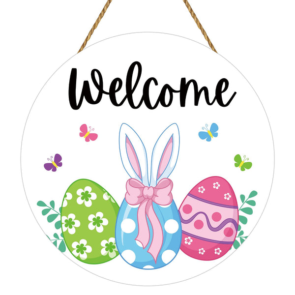 Easter Wreath Easter Door Decorations Cute Eggs Bunny Ears Hanging Sign Butterfly Wooden Wreaths for Front Door
