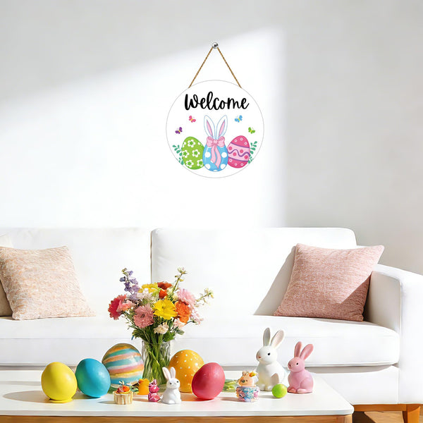 Easter Wreath Easter Door Decorations Cute Eggs Bunny Ears Hanging Sign Butterfly Wooden Wreaths for Front Door