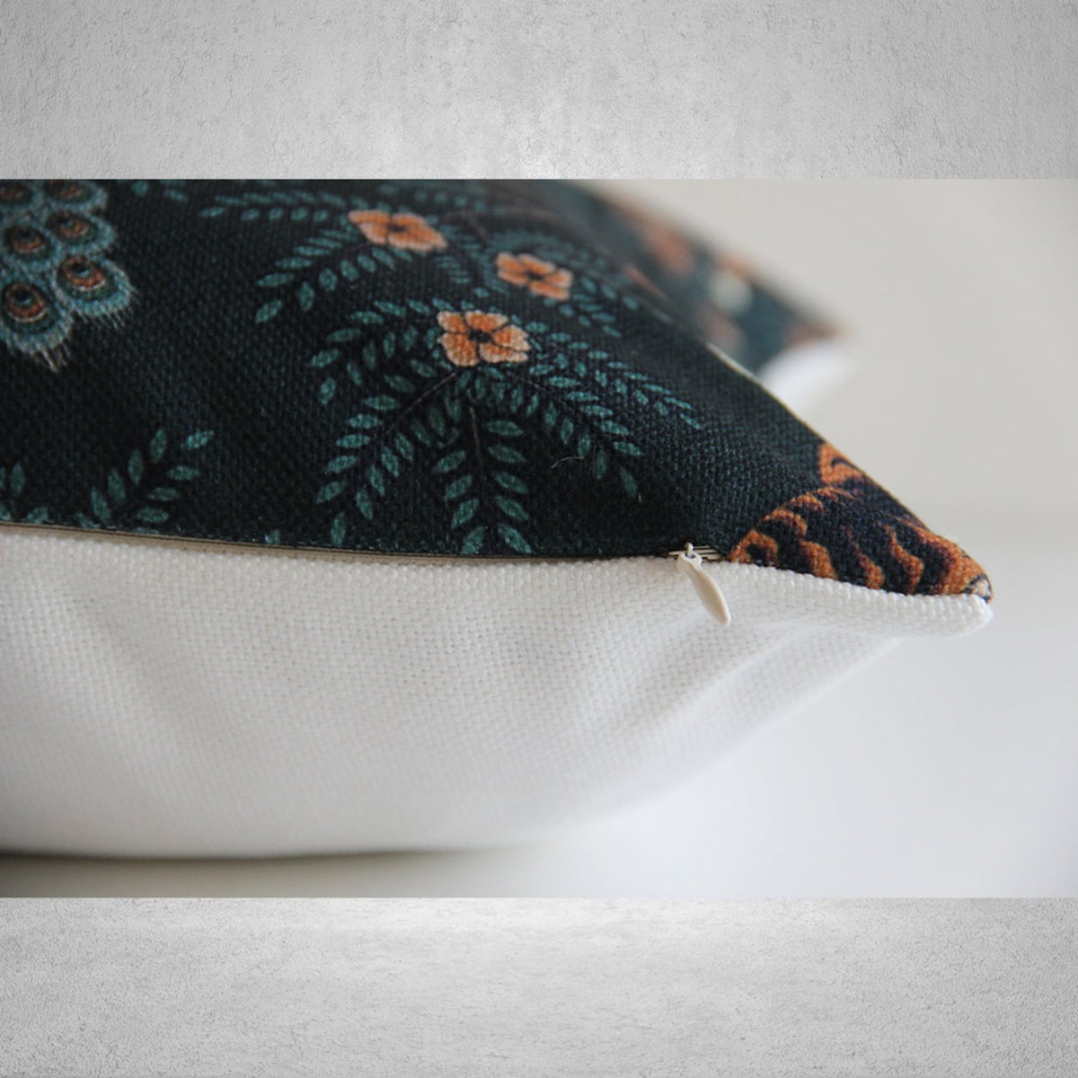 Emerald Green Tiger and Peacock Throw Pillow Cover 18x18, Tropical Pillow Case Jungle Animal Cushion Cover Gifts