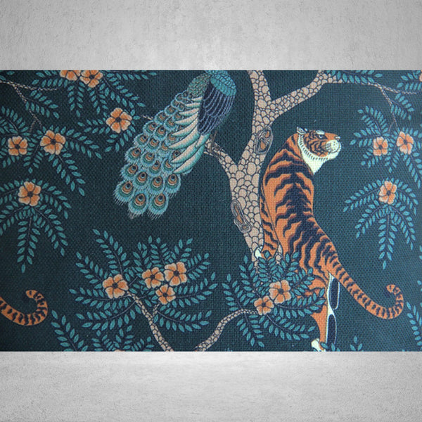 Emerald Green Tiger and Peacock Throw Pillow Cover 18x18, Tropical Pillow Case Jungle Animal Cushion Cover Gifts