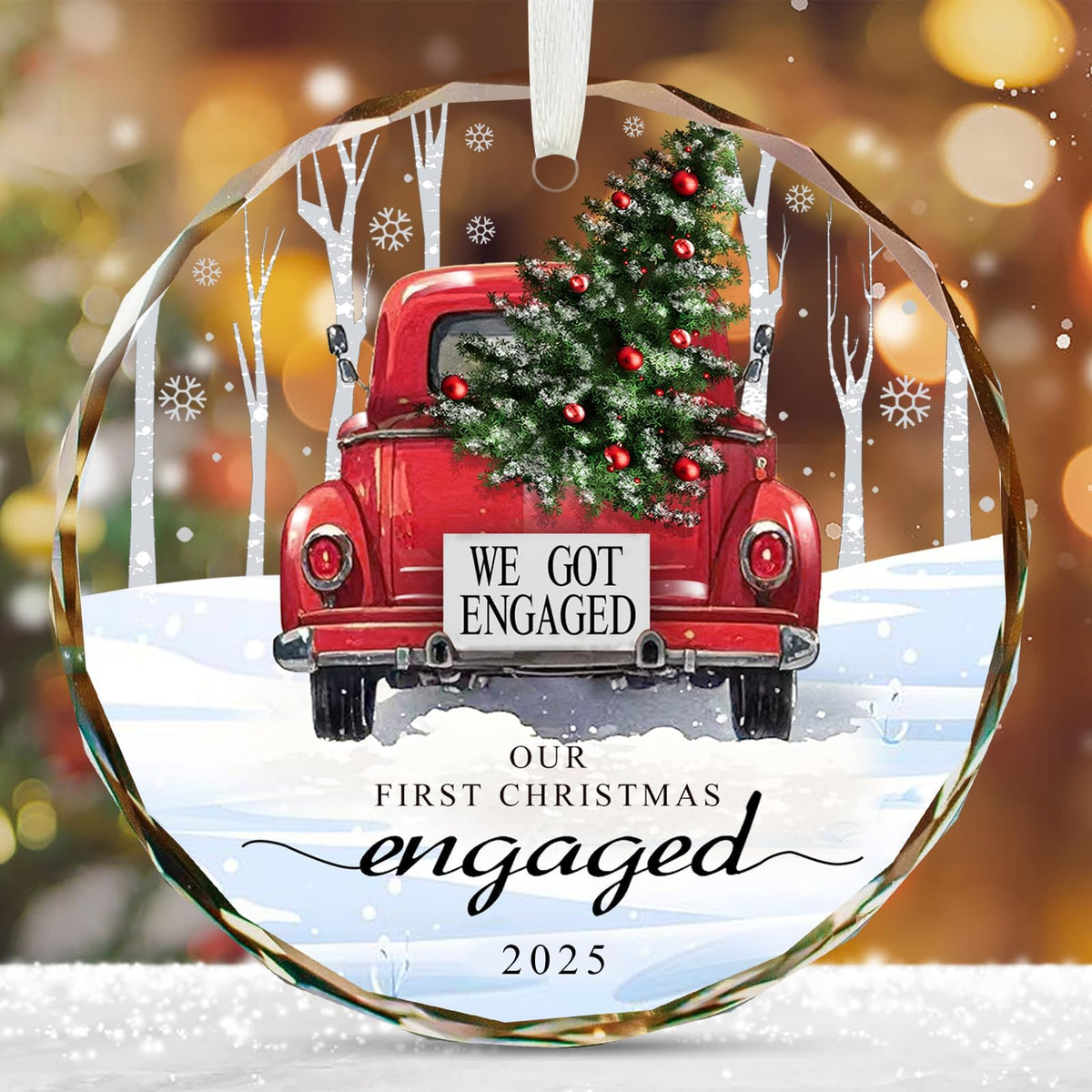 Engagement Gifts for Couples 2025, Our First Christmas Engaged Ornament Crystal Glass Keepsake