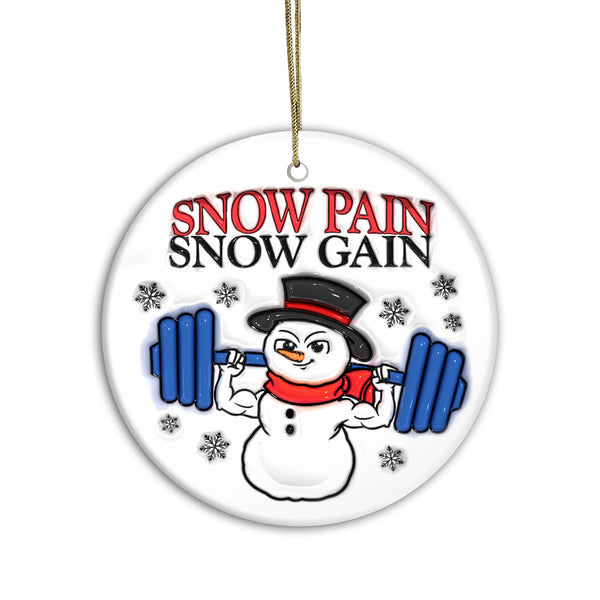 Snowman Exercise and Fitness Ornaments 2025 | Snow Pain Snow Gain, Snowman 3D Weight Lifting Christmas Ornament