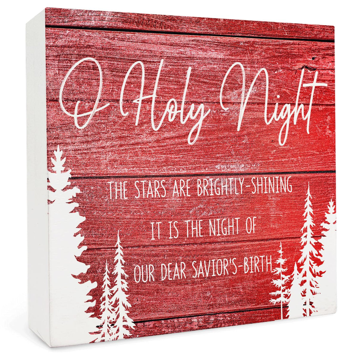 O Holy Night Wooden Box Sign, Red Christmas Decor for Home, 5x5 Inch