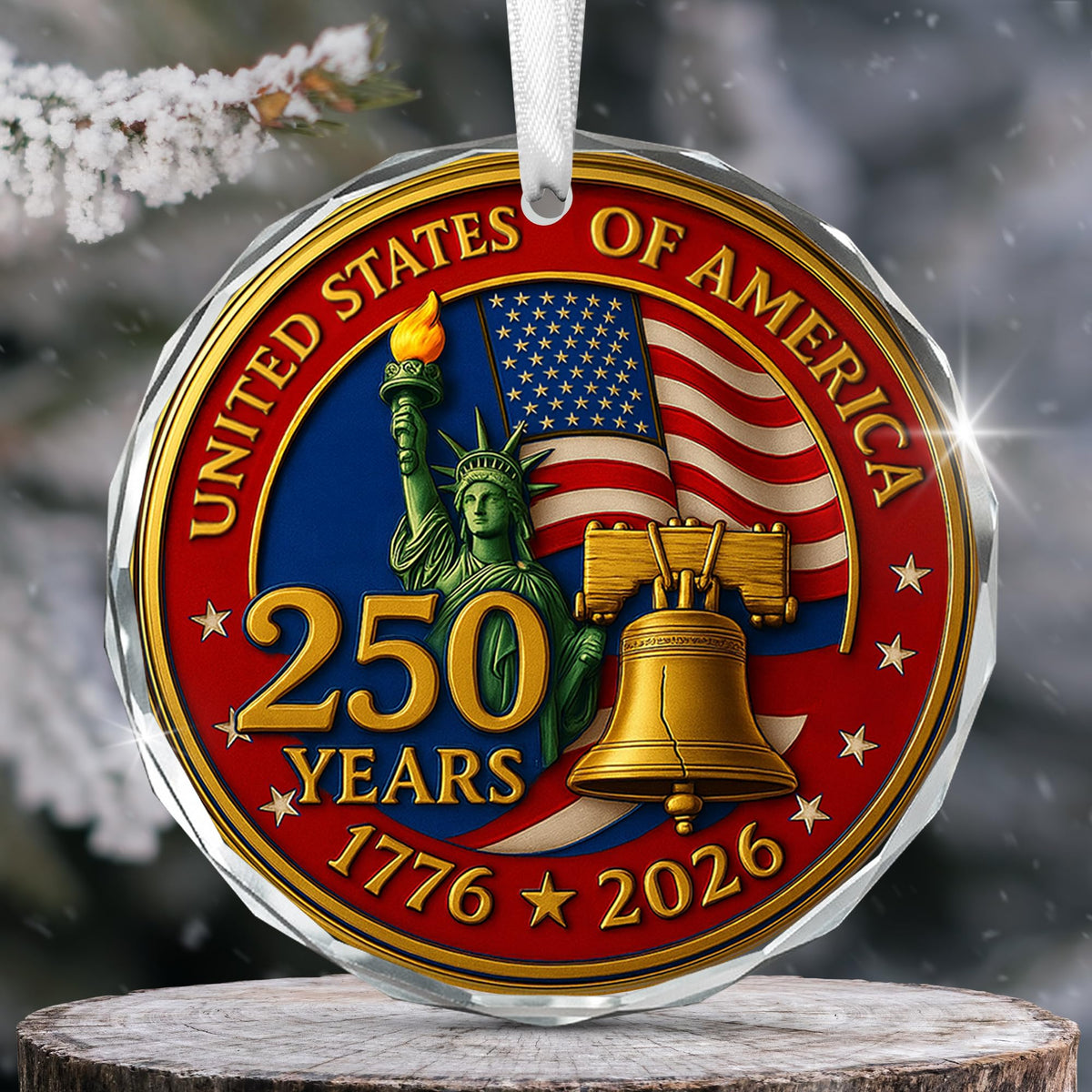 250th Anniversary USA Ornament for Patriotic Christmas Decorations - Glass Ornaments