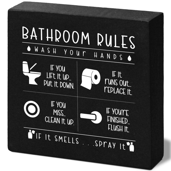 Funny Restroom Black Wooden Box Sign, Farmhouse Rustic home Decor, House Decor For Bathroom Toilet Washing Basin Shelf Table