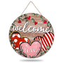 Valentine's Day Welcome Door Sign 2D Red Pink Love Heart Vintage Watercolor Round Wood Door Hanger Outdoor Decor