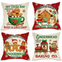 Christmas Gingerbread Man House Decorative Throw Pillow Cover 18x18 Set of 4, Xmas Bakery Hot Cocoa