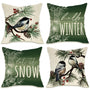 Hello Winter Green Decorative Throw Pillow Covers 18 x 18 Set of 4, Chickadee Pine Needle Branch