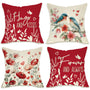 Valentines Day Red Decorative Throw Pillow Covers 18 x 18 Set of 4, Bluebird Flower Forever and Always
