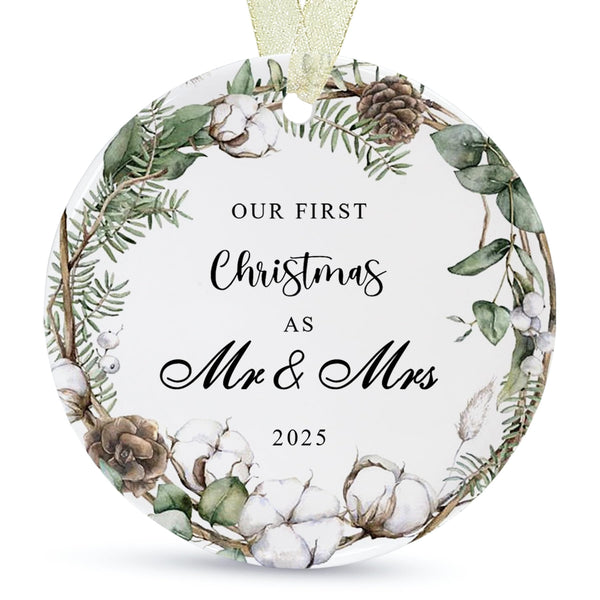 First Christmas as Mr and Mrs Ornament 2025,1st Year Wedding Ornament for Newlywed,Our First Married Christmas Ornament