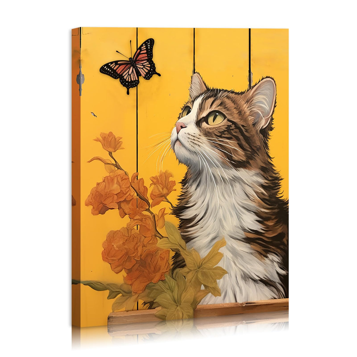 Butterfly Cat Wall Art Yellow Lover Gifts for Women Cute Poster Little Girls Bedroom for Living Room