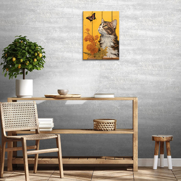 Butterfly Cat Wall Art Yellow Lover Gifts for Women Cute Poster Little Girls Bedroom for Living Room