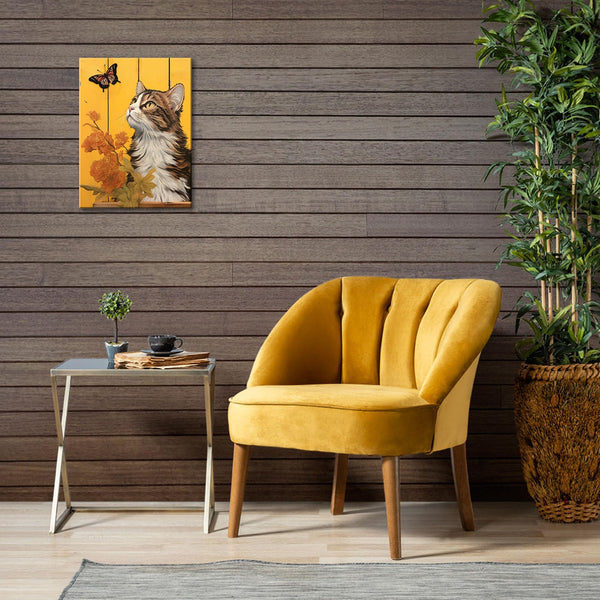 Butterfly Cat Wall Art Yellow Lover Gifts for Women Cute Poster Little Girls Bedroom for Living Room