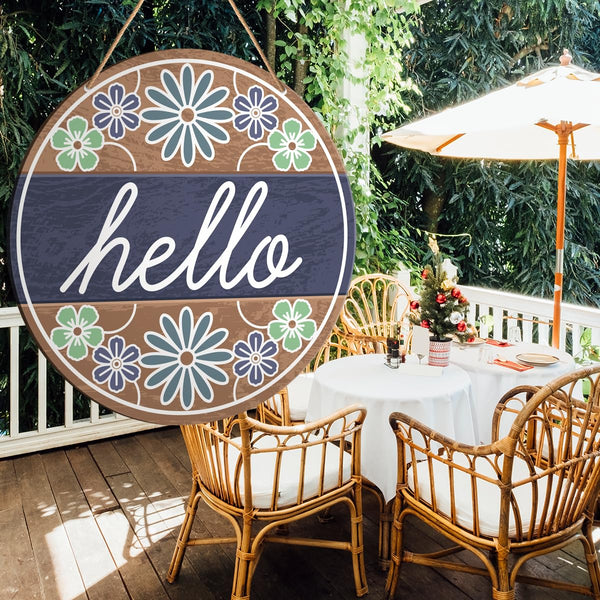 Floral Welcome Sign Front Door Decor, Spring Summer Hello Door Decorations Hanging Farmhouse Wall Sign Decor for Porch