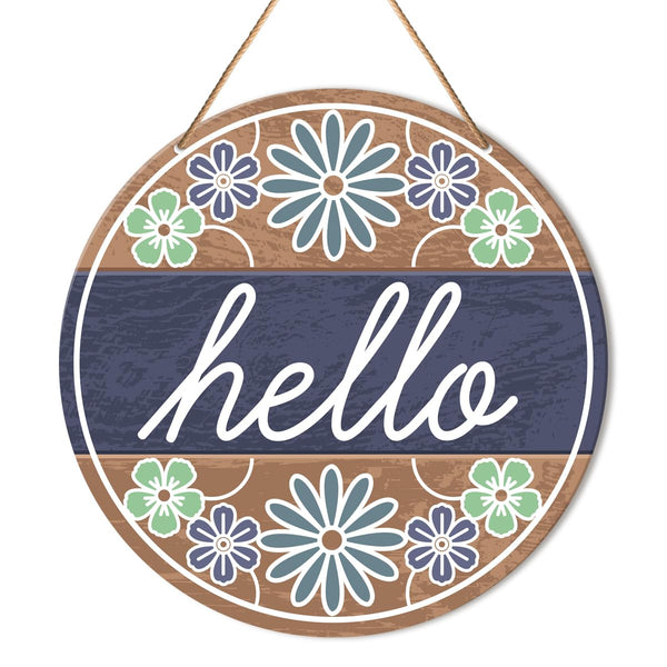 Floral Welcome Sign Front Door Decor, Spring Summer Hello Door Decorations Hanging Farmhouse Wall Sign Decor for Porch