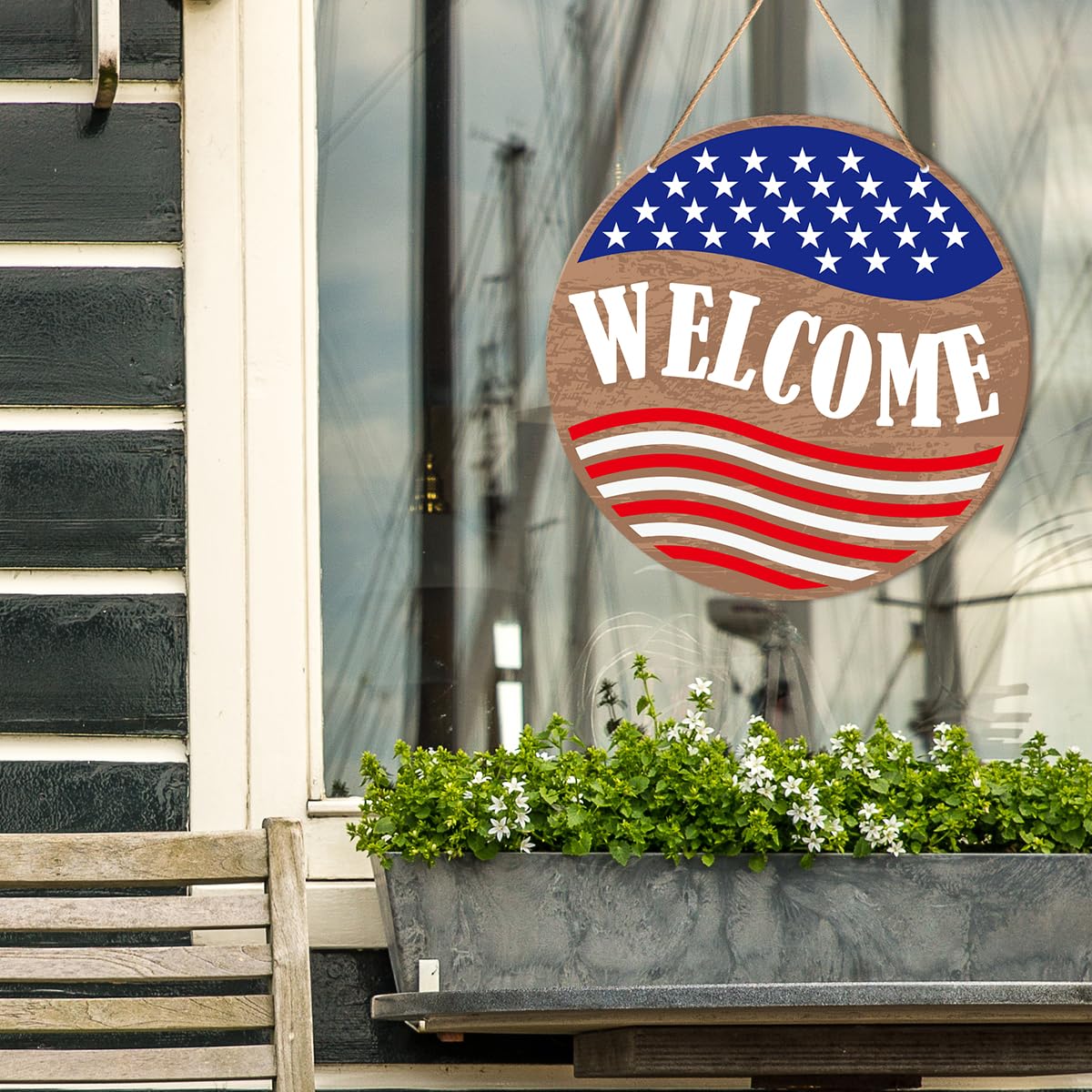 Patriotic Welcome Sign Front Door Decor, Memorial Day Welcome Hanging Sign Decor Independence Day Wall Sign Decorations for Door